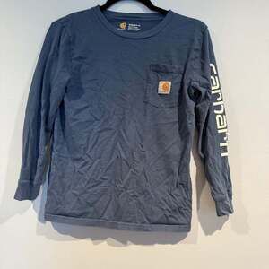 Carhartt Kids Long Sleeve Logo T-Shirt Medium (10–12) Blue Pocket Tee